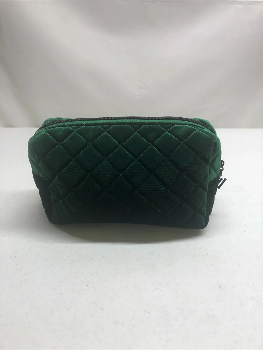 Wicked Green Velvet Quilted Cosmetic Travel Bag 5.5